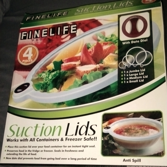 Finelife Other - Suction lids 4 Pk for all containers & and freezer safe. New never been opened